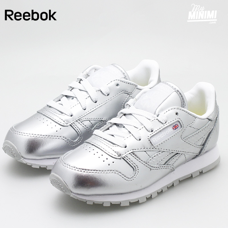 reebok leather enfant argent